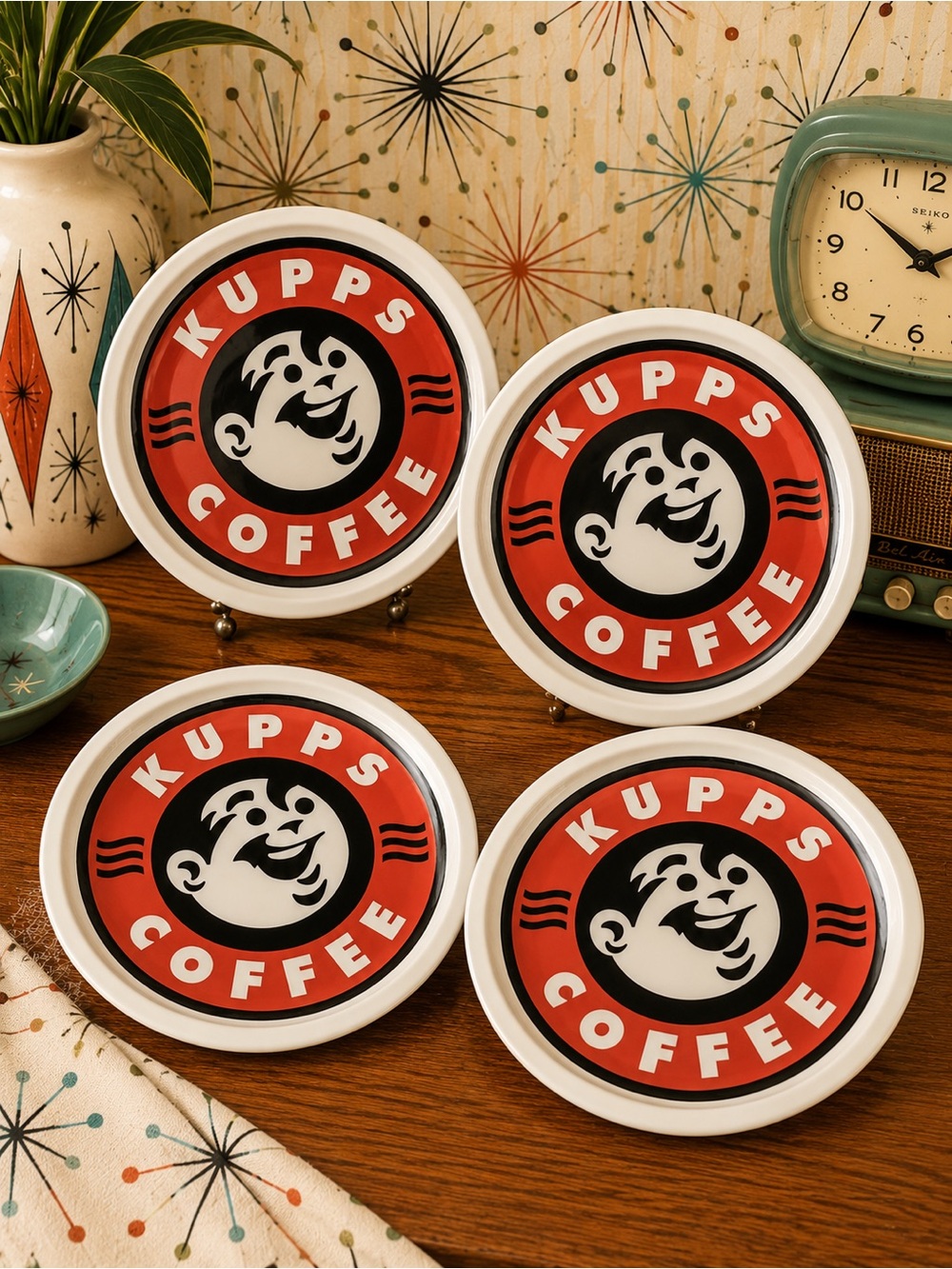 Syracuse China Company Kupps Coffee Vintage HTF Ceramic 4 Plates Made USA